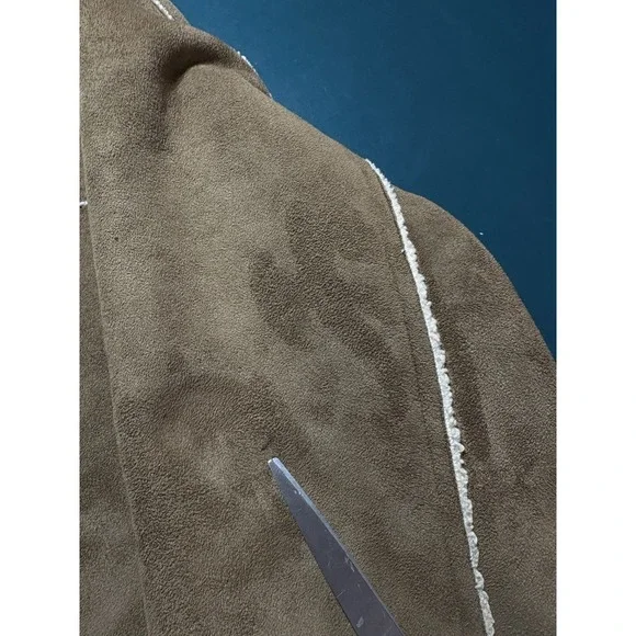 Vtg Aeropostale Faux Suede Leather Jacket Sherpa Lined Men's Large Brown 90s Y2K